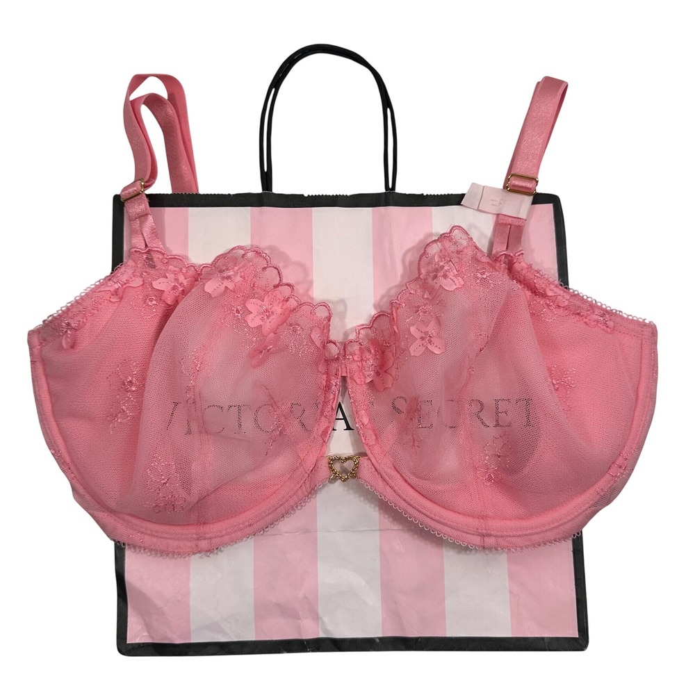 NWT Victoria's Secret Dream Angels Bra 36DD Pink Floral Lace Heart Unlined